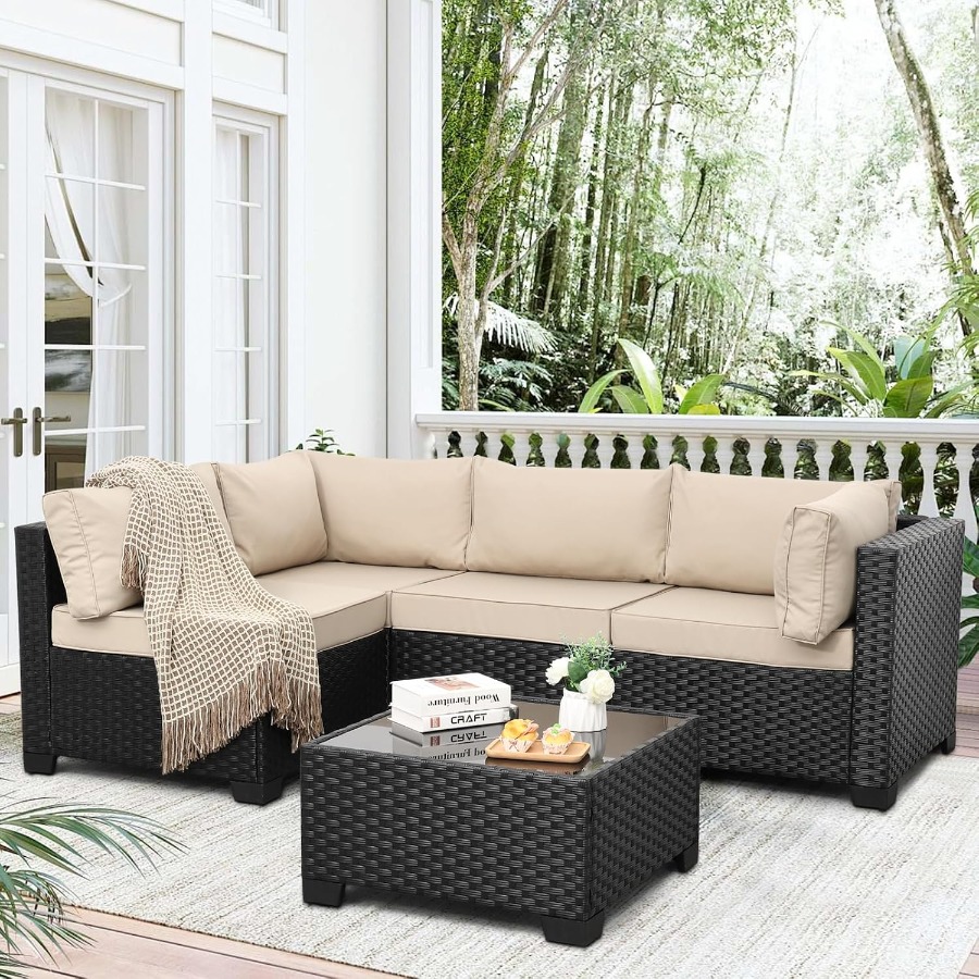 Outdoor Furniture Metal Chairs - 5-teiliges Gartenmöbel-Set für den Außenbereich, schwarzes